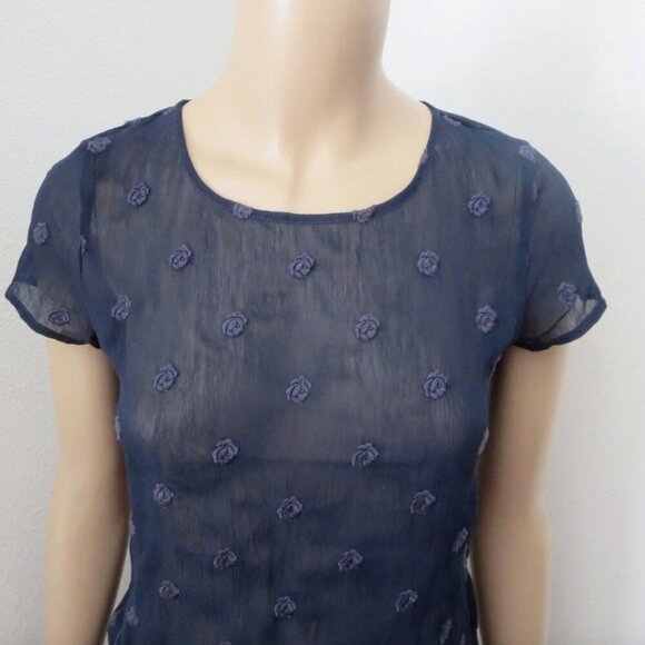 NEW Abercrombie Womens Sheer Embroidered Top Size XS Shirt Navy Blue - Picture 2 of 6